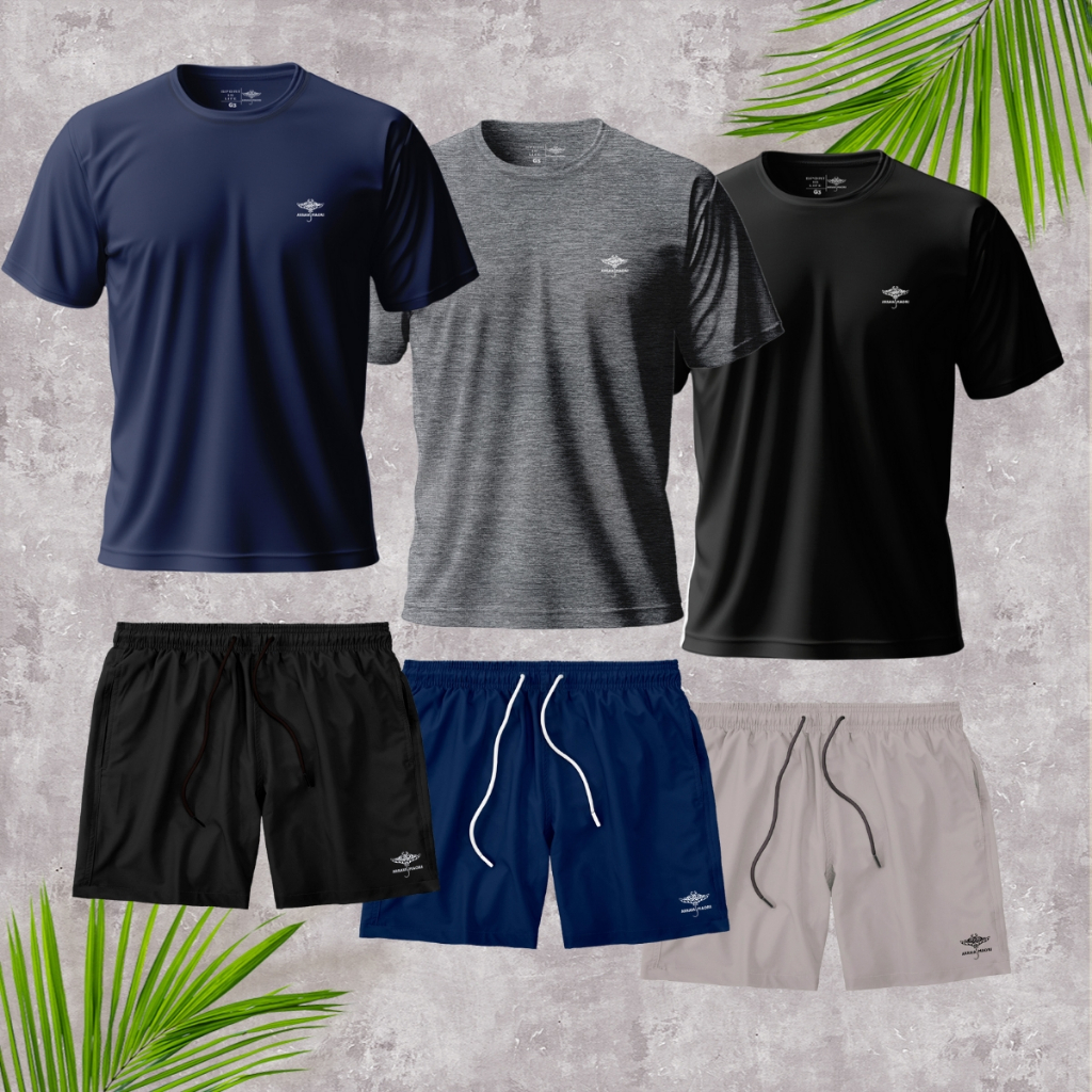 Kit 3 Camisetas Plus Size Masculinas Dry Fit e Kit 3 Short Masculinos Básico Passeio Academia em Oferta na Shopee