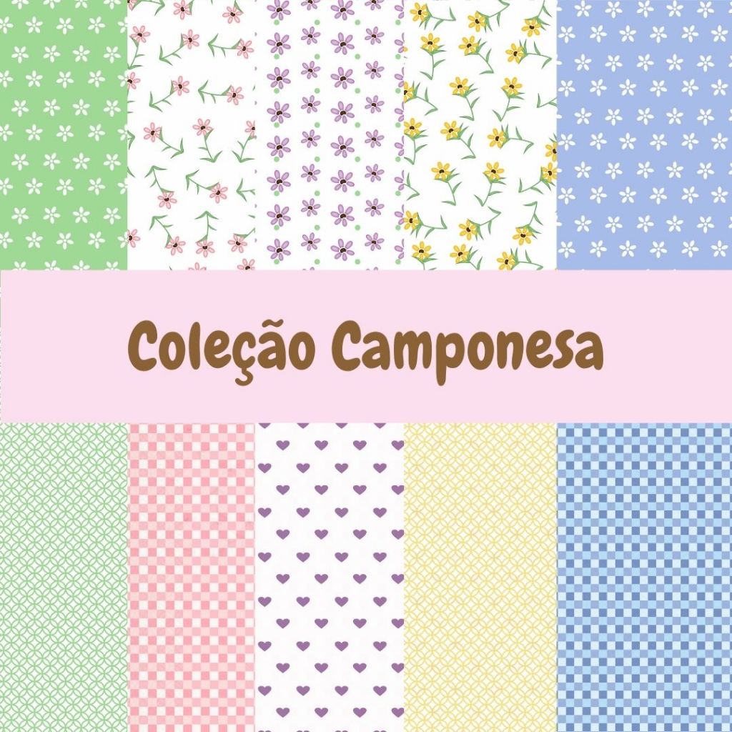 Papel Estampado/Decorado para Scrapbook Coleção Camponesa frente e verso tamanho A4