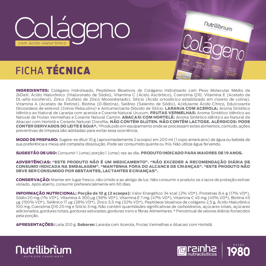 Detalhes do Kit 9x Colágeno Verisol Ácido Hialurônico 200g Nutrilibrium