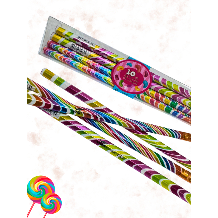 Lápis Grafite Preto Madeira Com Borracha Kit Com 10 Lolipop Escolar Escritório  Colorido em Oferta na Shopee