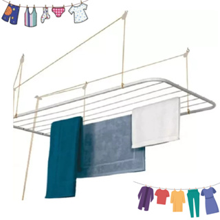 Varal de teto suspenso grande de apartamento em aço reforçado 140cm x 56cm 13kg + kit instalação em Oferta na Shopee