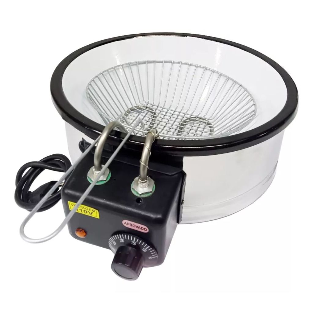 Fritadeira Elétrica Profissional 3L Aço Inox Tacho Esmaltado Termostato para Casa e Comércio