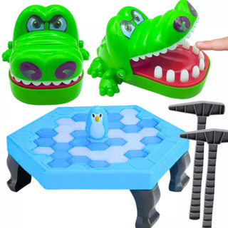 Kit jogos tabuleiros infantil pinguim quebra gelo brinquedo pegadinha crocodilo morde dedo presente menina 5 anos natal