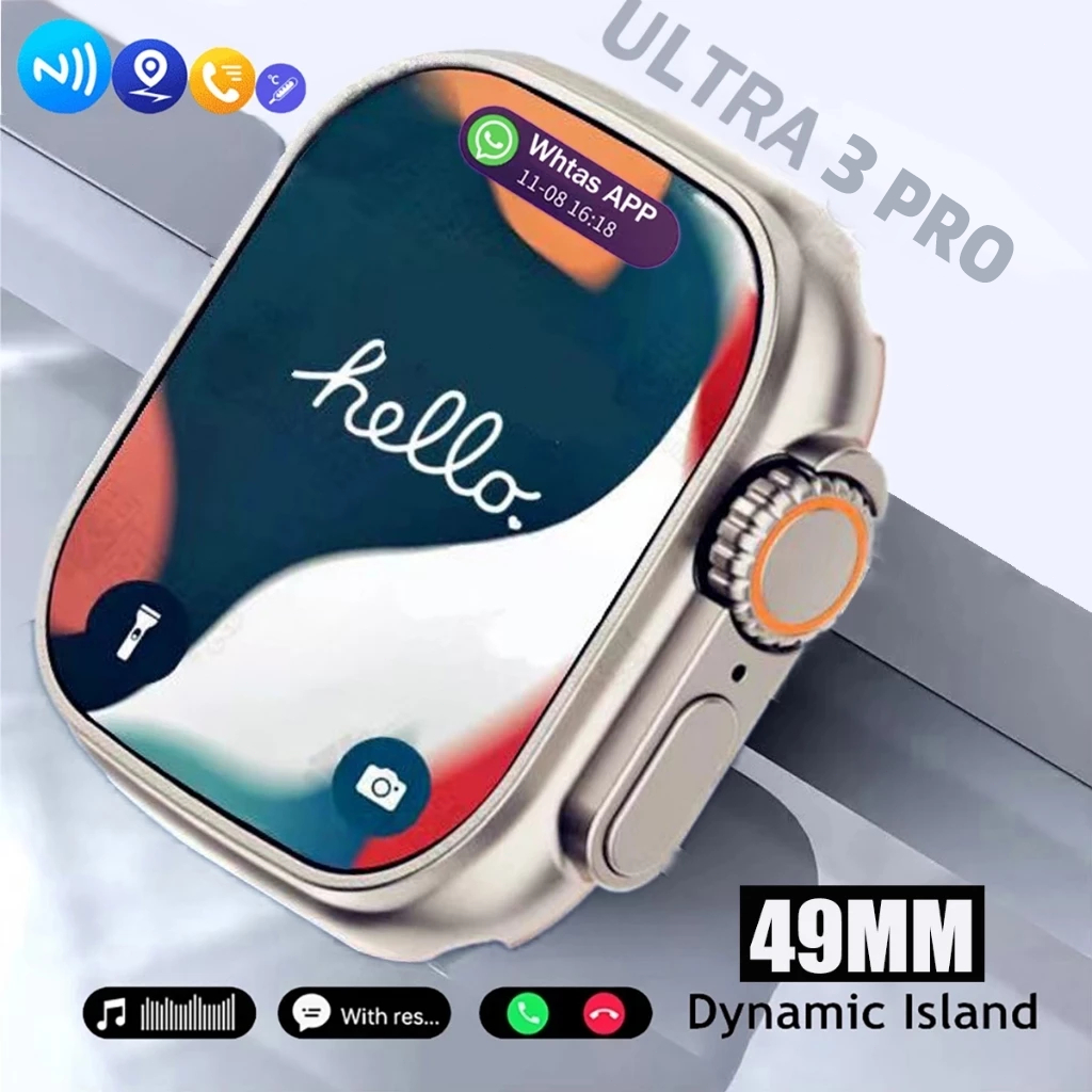 MAI GUO Smartwatch Ultra 3 Pro Carregamento sem fio relógio inteligente 2.18 inches Bluetooth AI Inteligente Esportivo