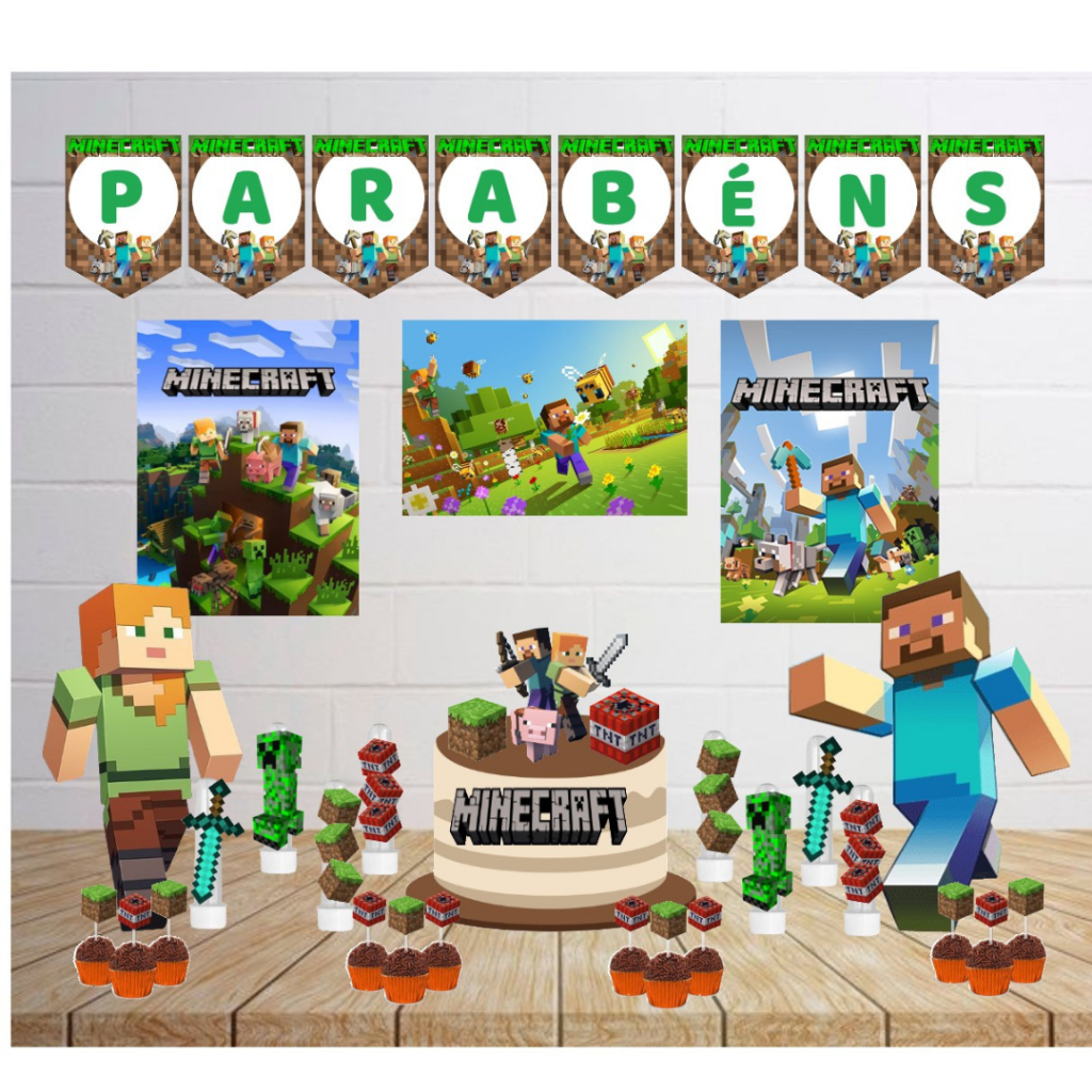 Kit Personalizado Festa Infantil Minicraft Decoração Aniversário Mesversário Só Um Bolinho Lembrancinhas