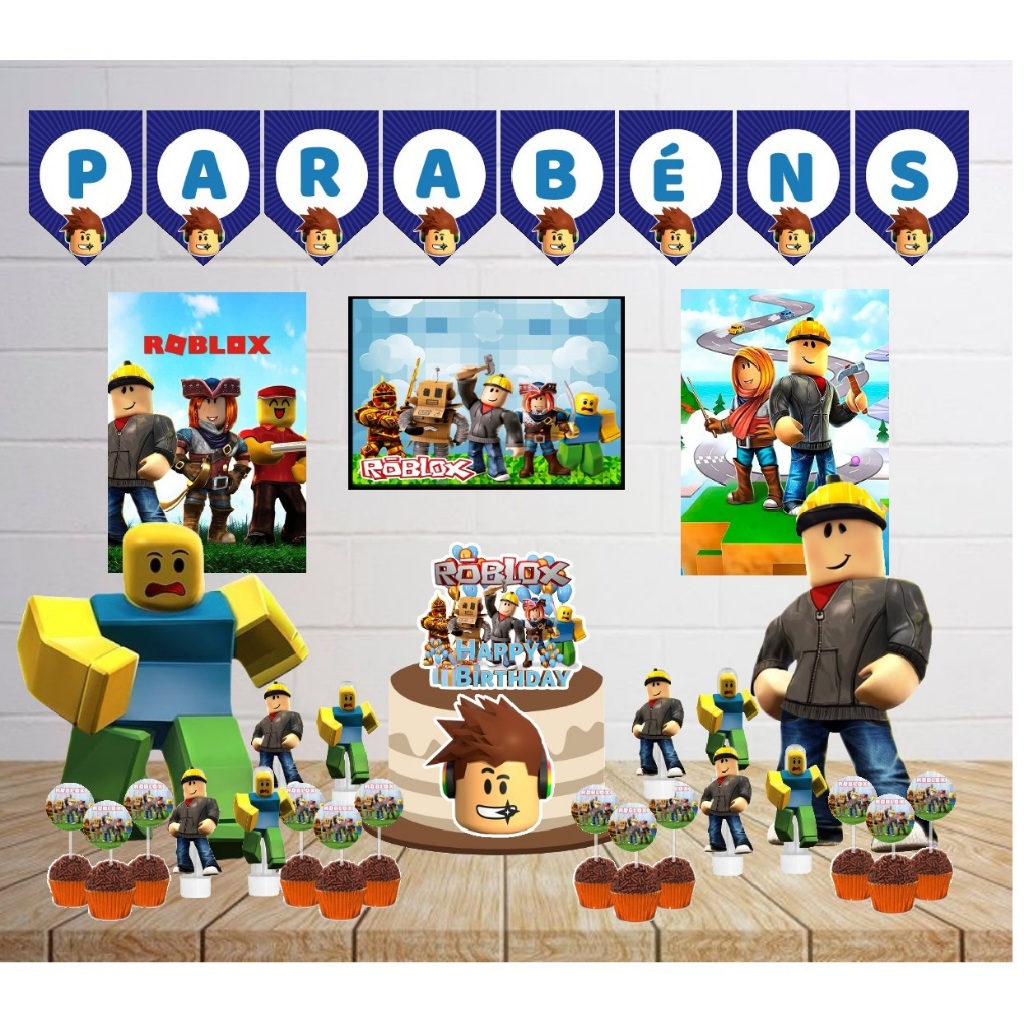 Kit Personalizado Festa Infantil Roblox  Decoração Aniversário Mesversário Só Um Bolinho Lembrancinhas