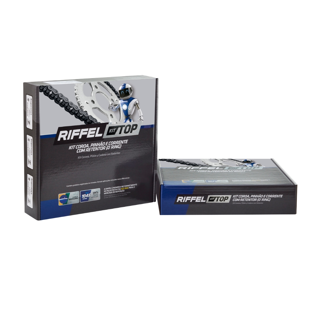 Kit Relação Transmissão Riffel Top Com Retentor Aço 1045 Honda Biz 125 Biz 110