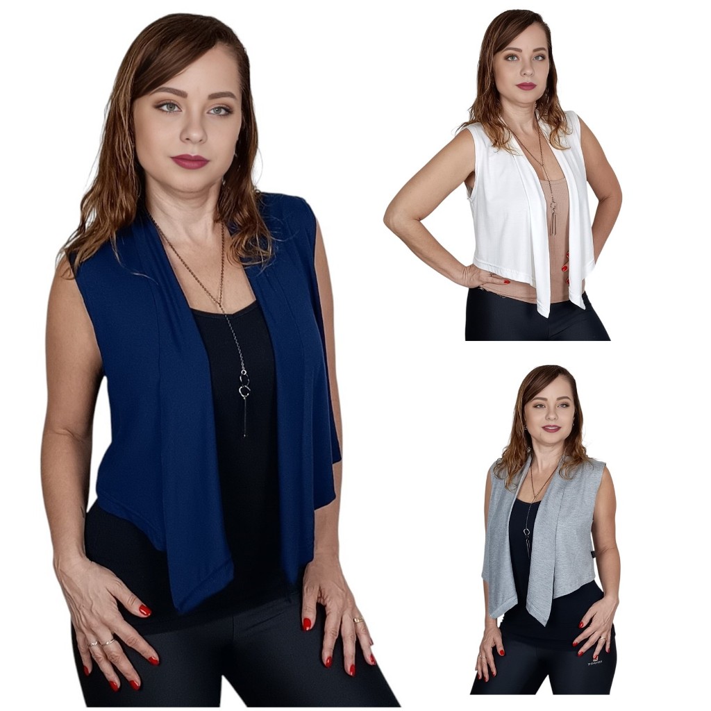 Colete Regata Feminino com Decote Sem Manga Soltinho Elegante Social em Viscolycra Terceira Peça
