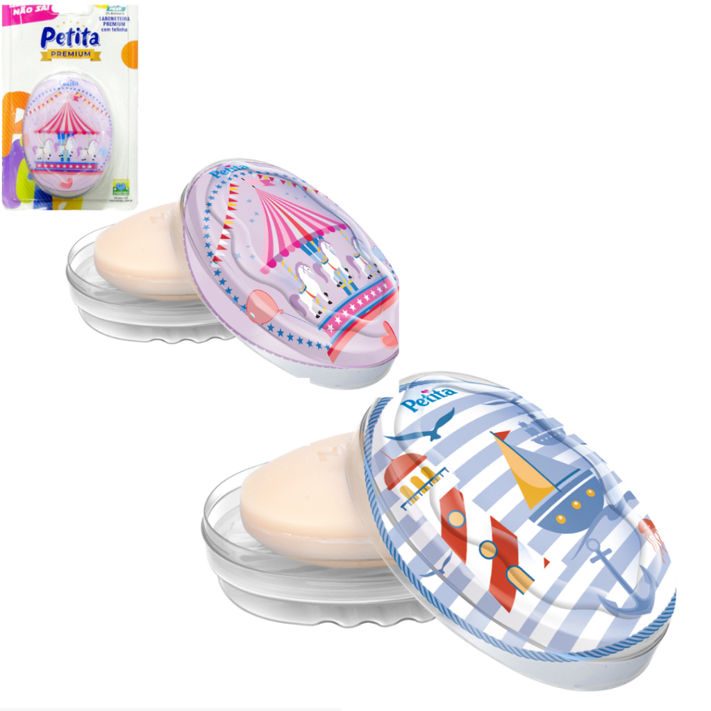 Saboneteira Premium Cristal com telinha Infantil para Meninos e Meninas Estampas Sortidas