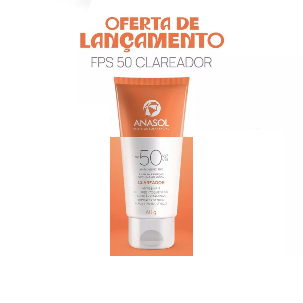 Protetor Solar Facial CLAREADOR Anasol FPS 50 Toque Seco Com Argila - 60g
