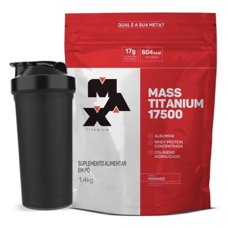 Suplemento Mass Titanium 17500 - Hipercalórico 1.4kg + Coqueteleira - Max Titanium