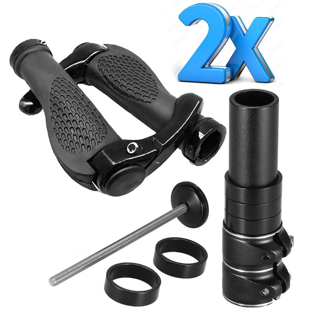 2 Par De Manopla Anatômica Gel Trava Bar End Top + 2 Extensor Prolongador Alongador De Mesa Guidão Suspensão