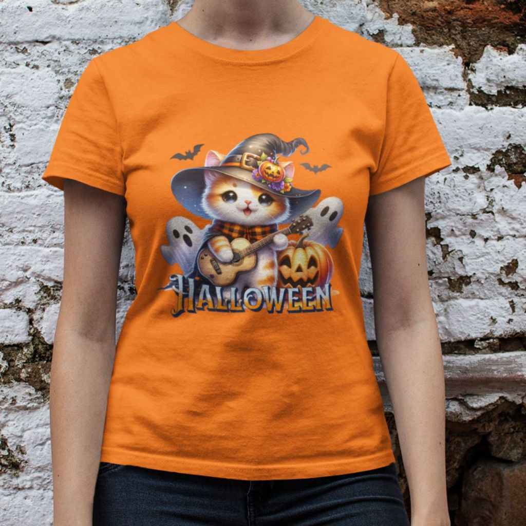 Camiseta Feminina GuGi Algodão Premium T-shirt Baby Look Estampa Cartoon Gato Halloween Plus Size em Oferta na Shopee