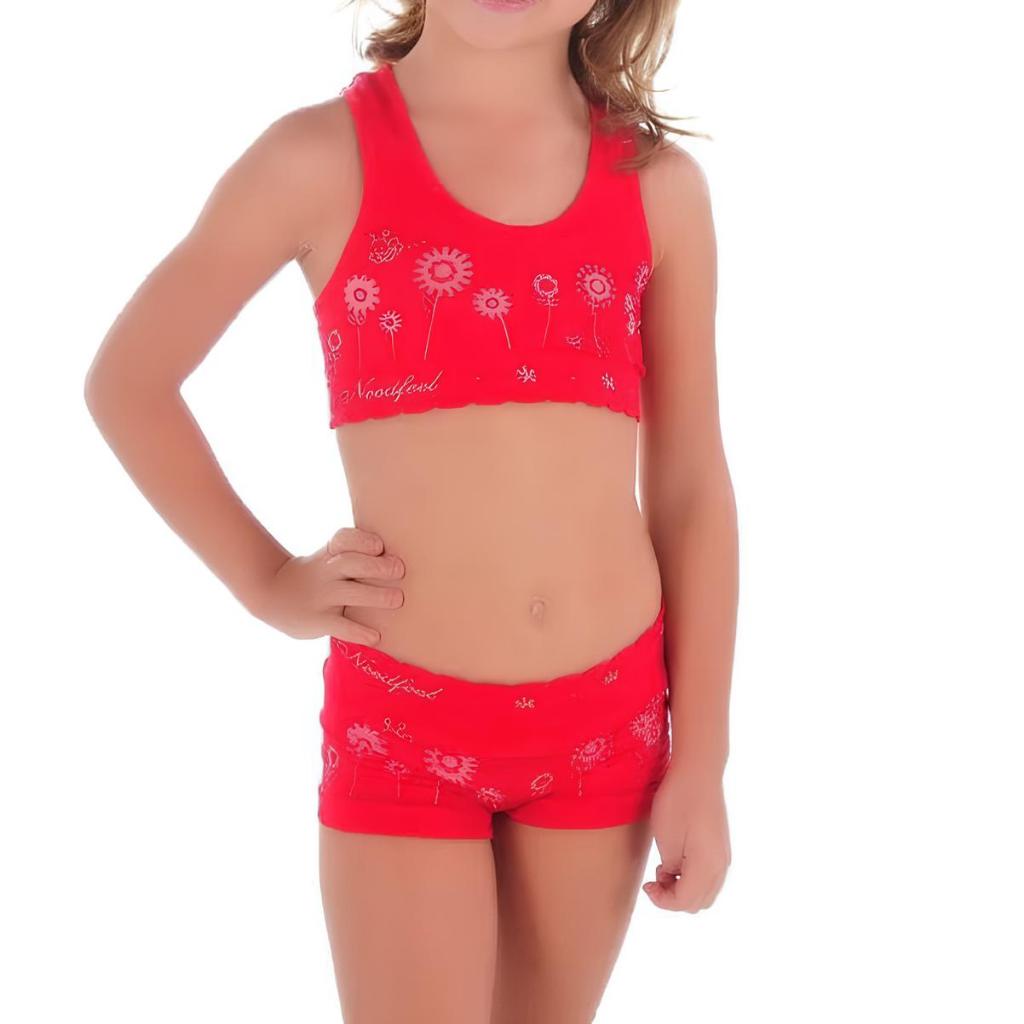 Kit 2 Conjunto Infanto Juvenil Top Com Calcinha Box Cueca Feminina Nadador