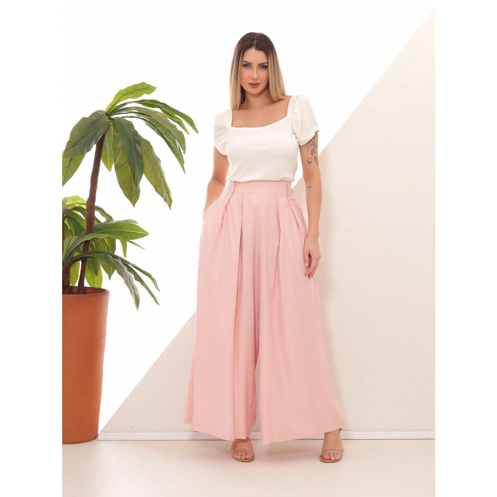 Calça Perna larga Viscose Wide Leg 3102 em Oferta na Shopee