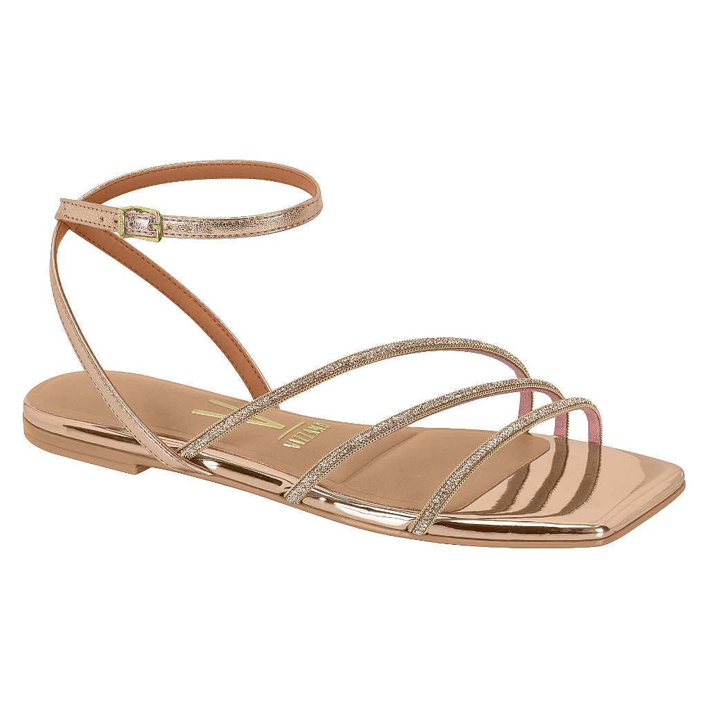 Sandália Feminina Rasteira Detalhe com Brilho Cristais Ref:.6513