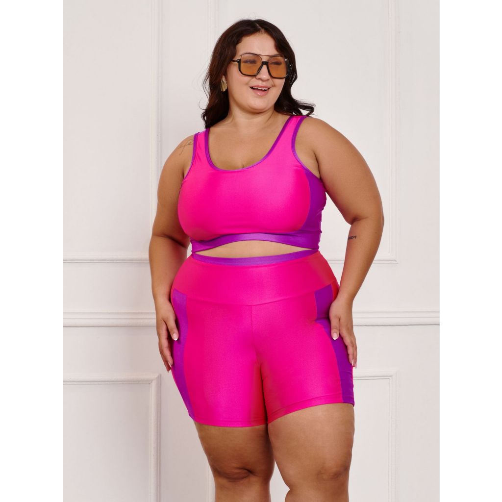 Conjunto Fitness Brilhoso Bermuda + Top S/bojo Plus Size Academia 11198/11197 em Oferta na Shopee