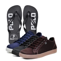 Kit Completo Polo Fran: 3 Pares de Sapatenis Masculino + Chinelo Confortável
