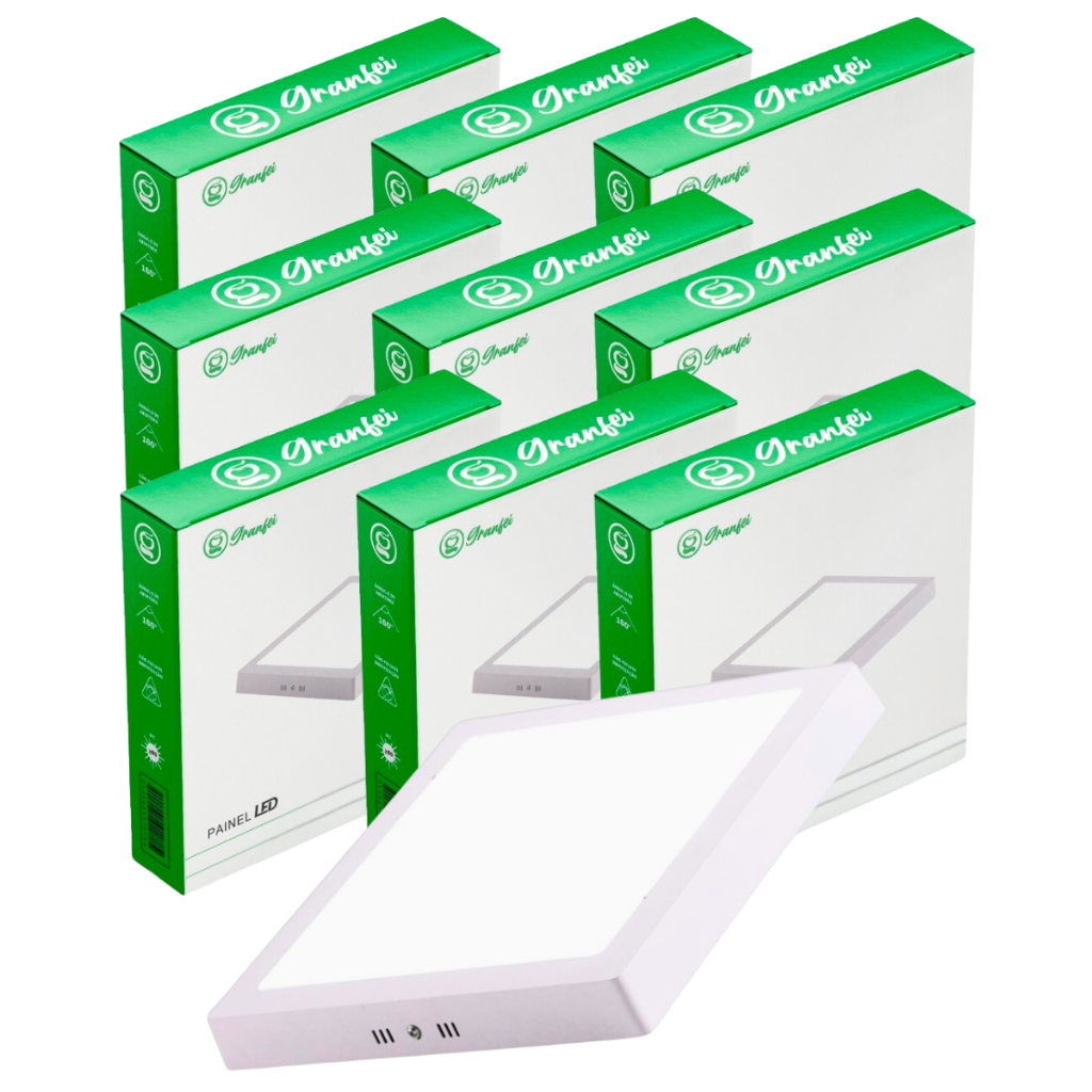 KIT 10 Luminária Painel Plafon Led 12w Sobrepor Redondo Quadrado Branco Frio (6500K) UNIFY