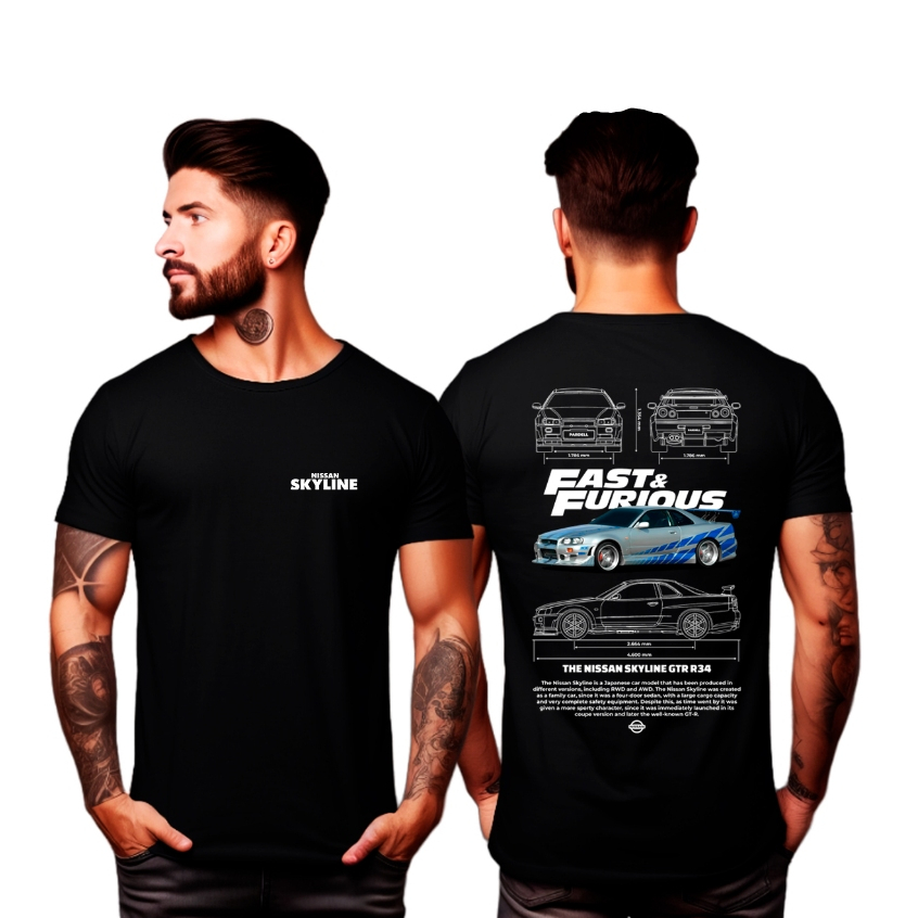 Camiseta Nissan Skyline GTR R34 100% Algodão Unissex Lançamento