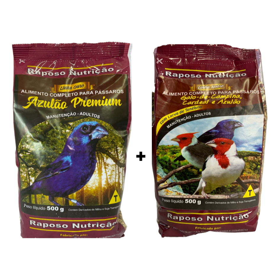 Kit Azulão 1pct Mix Sementes Azulão Premium + 1 pct Mix Sementes Galo e Azulão com Insetos