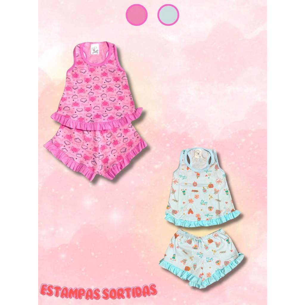KIT 2 Pijamas Infantil Menina Verão Algodão Babydoll Infantil 1 ao 8 Estampas Sortidas — imagem 2 de 2