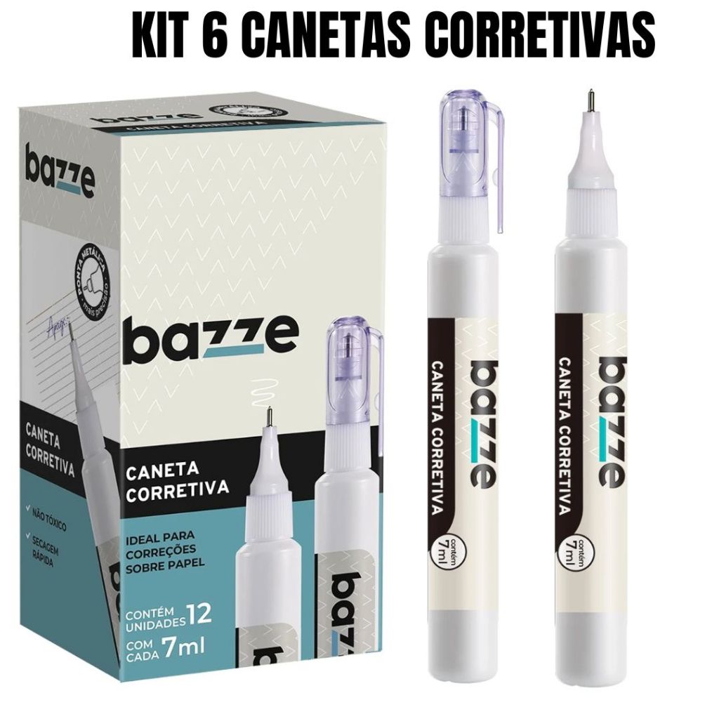 Corretivo Líquido Em Caneta 6 Unidades 7ml Material Escolar Coreção