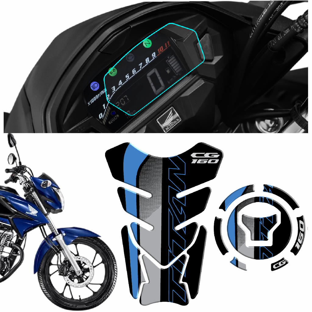 Adesivo Protetor Tanque Bocal Cg Titan 160 Azul + Película Protetor painel 2016 á 2024