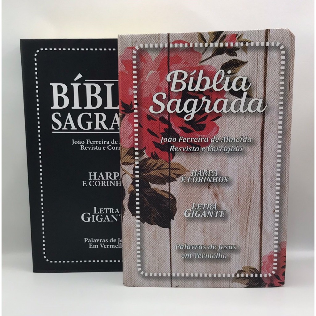 Kit Casal Bíblia Sagrada Tamanho Grande com Harpa Palavras de Jesus em Vermelho Capa Papel Laminado