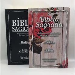 Kit Casal Bíblia Sagrada Tamanho Grande com Harpa Palavras de Jesus em Vermelho Capa Papel Laminado