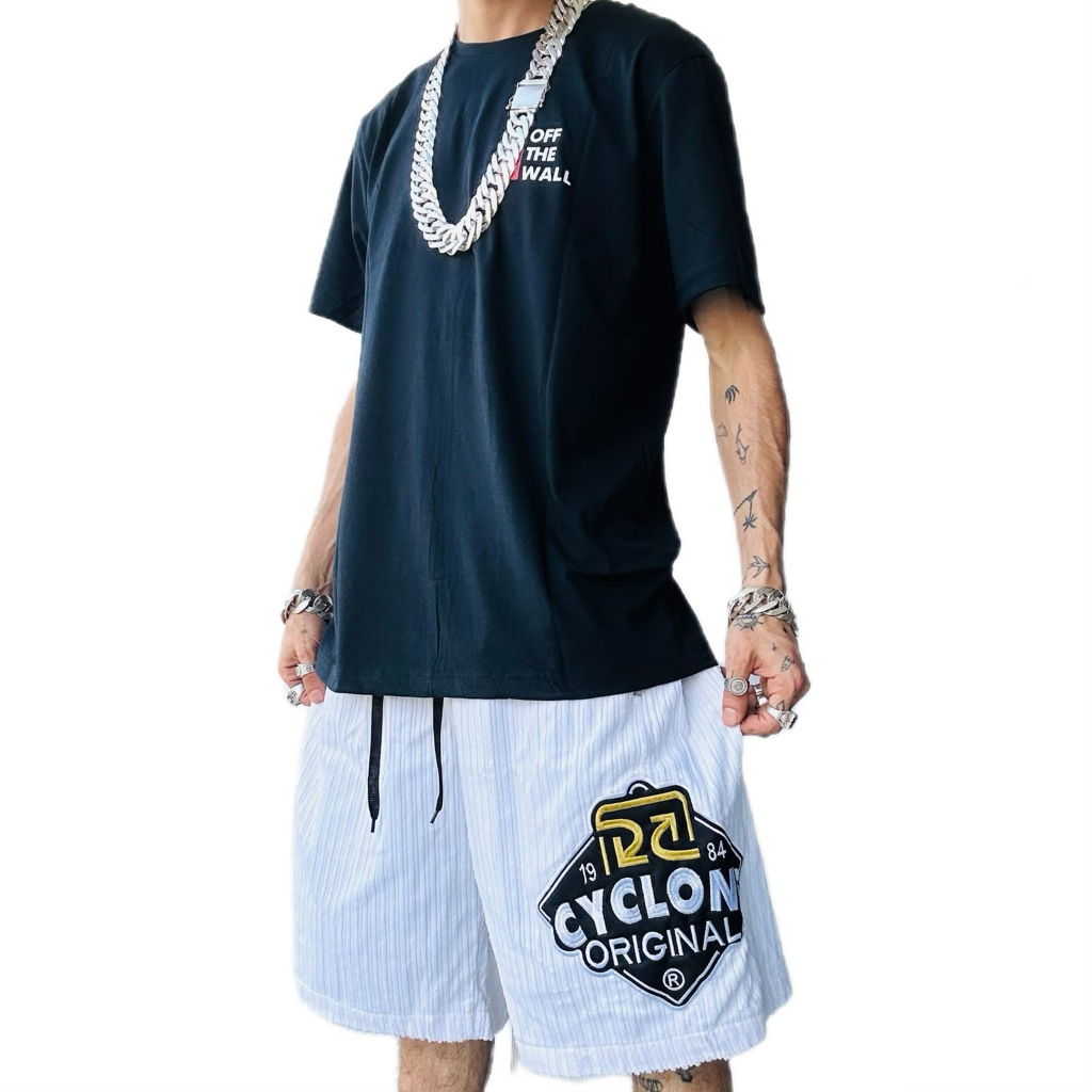Kit Bermuda Cyclone Branca Veludo, Camiseta Branca T&C 100% Algodão