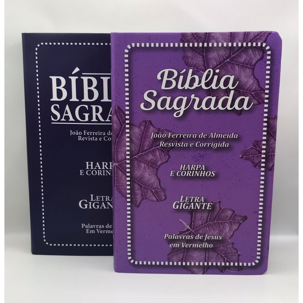 Kit Casal Bíblia Sagrada Tamanho Grande com Harpa Palavras de Jesus em Vermelho Capa Papel Laminado