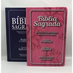 Kit Casal Bíblia Sagrada Tamanho Grande com Harpa Palavras de Jesus em Vermelho Capa Papel Laminado
