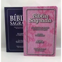 Kit Casal Bíblia Sagrada Tamanho Grande com Harpa Palavras de Jesus em Vermelho Capa Papel Laminado