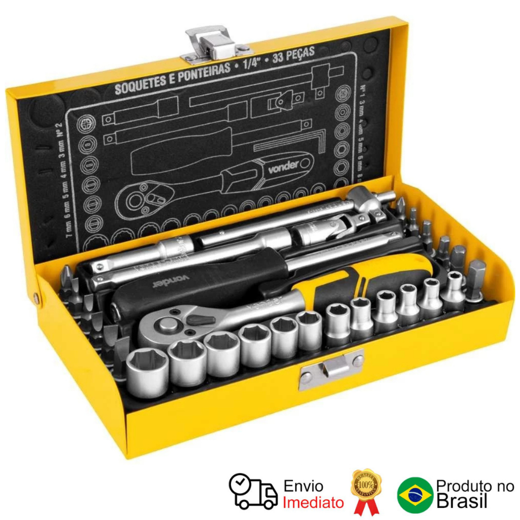 Jogo De Soquete 1/4 33 Peças Sextavado 4a13 Vonder em Oferta na Shopee