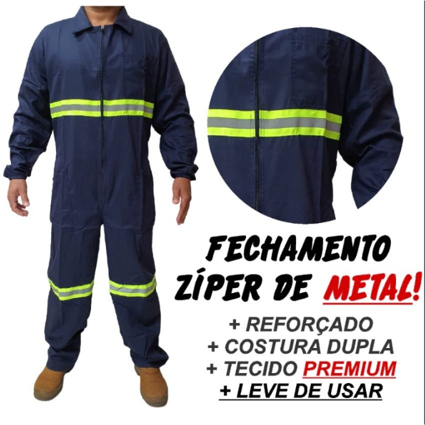 Macacão Profissional Trabalho Serviço Industria Reforçado Brim Costura Dupla Pesponto Linha Grossa .