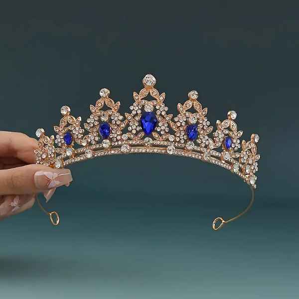 Tiara Elegante com Strass AZUL COM DOURADO - Perfeita para Casamentos e Formaturas