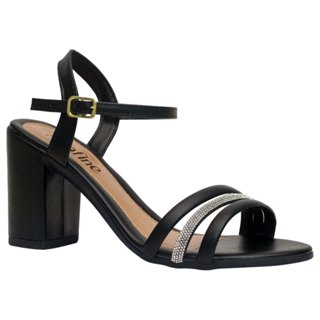 Sandália Feminina Salto Bloco Grosso Tira Strass Moda Casual Conforto em Oferta na Shopee