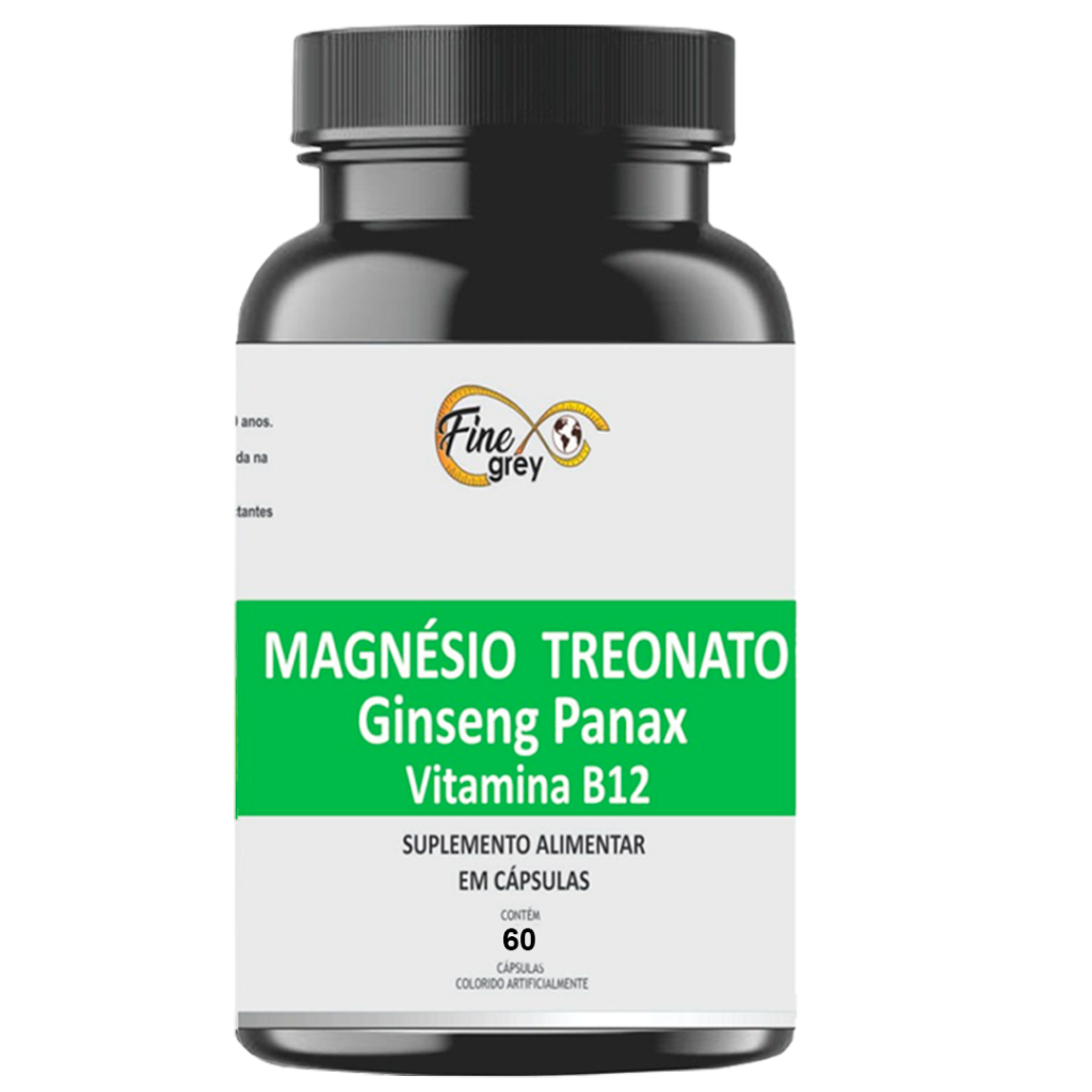 Magnésio Treonato 200mg + Ginseng Panax 100mg + Vitamina B12 Metilcobalamina 1000mcg - 120 CAPSULAS vitamina suplemento