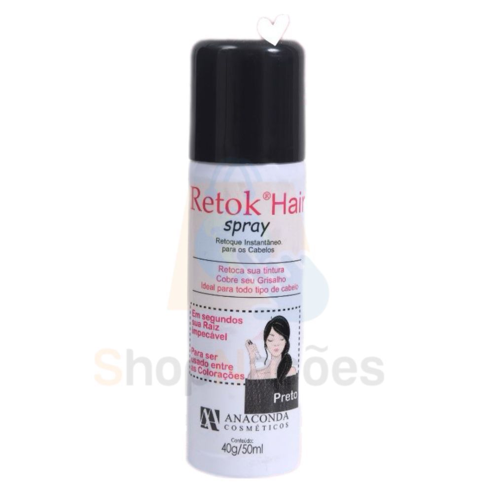 Retok Hair Spray Para Calvice E Cabelo Branco Anaconda Preto - 50ml