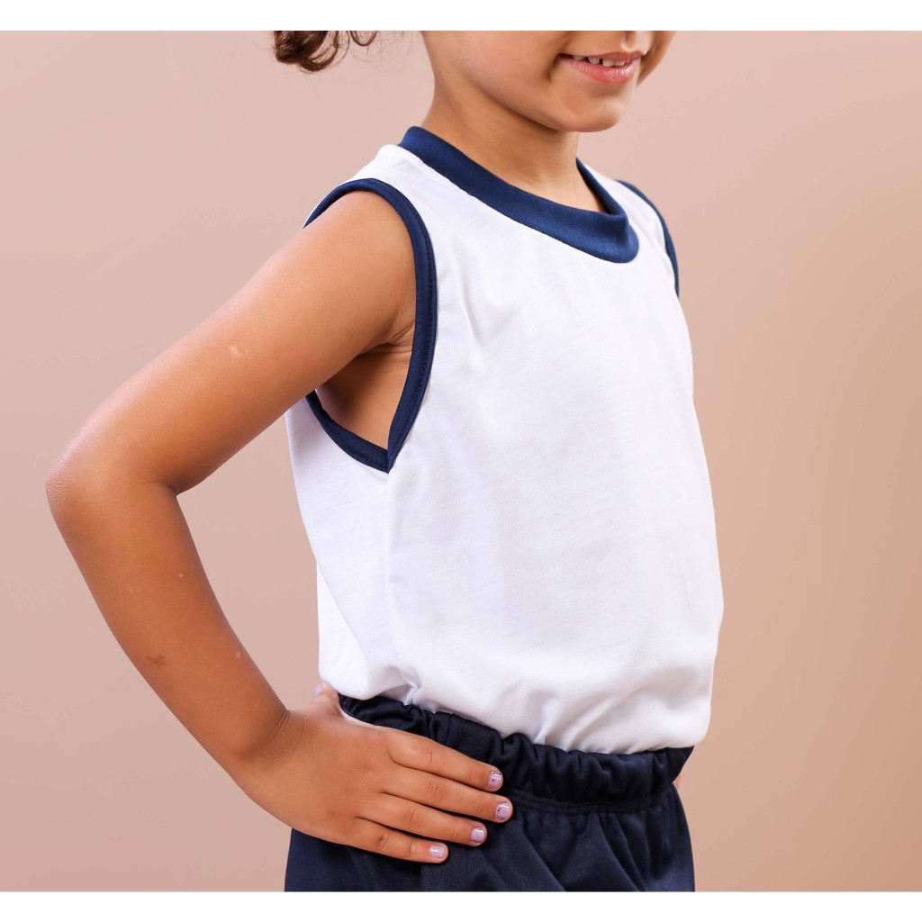 Regata branca Infantil para uniforme escolar com ribana várias cores