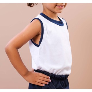 Regata branca Infantil para uniforme escolar com ribana várias cores