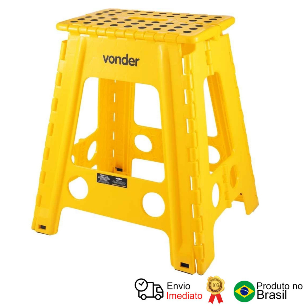Banqueta Plástica Dobrável Amarela 450 Mm Vonder em Oferta na Shopee