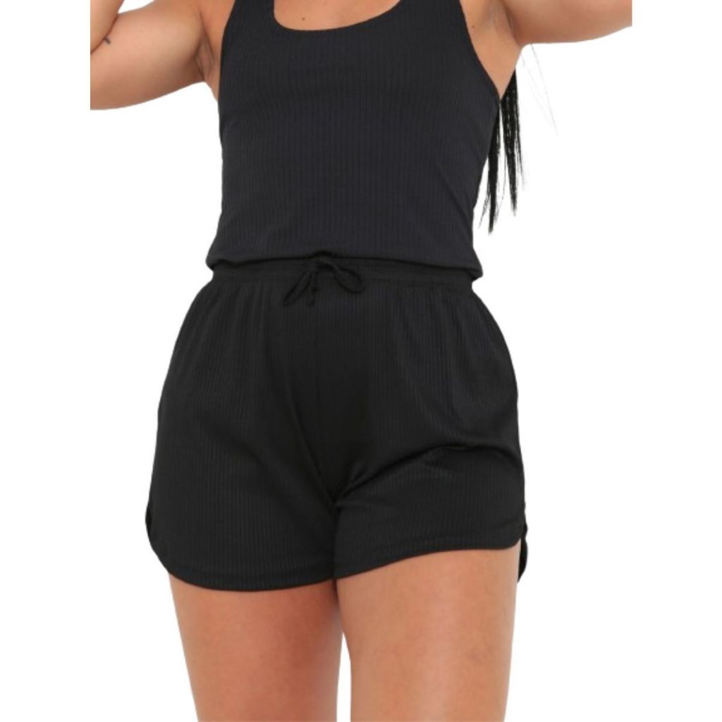 Shorts Feminino Malha Canelada Moda Praia Piscina Várias Cores