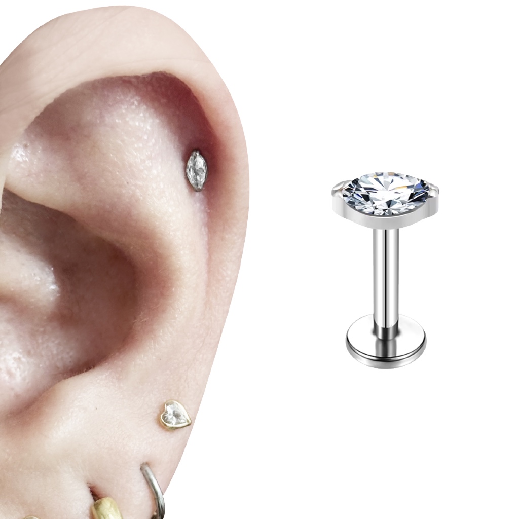 Piercing Helix Trágus Labret Titânio Zircônia Navete Rosca Interna