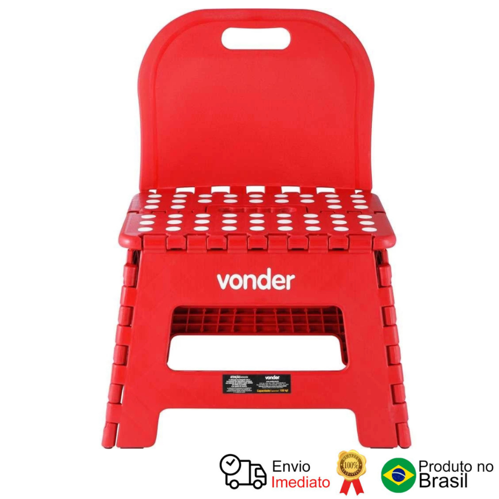 Banqueta Plástica Dobrável Vermelha 220 Mm Encosto Vonder em Oferta na Shopee