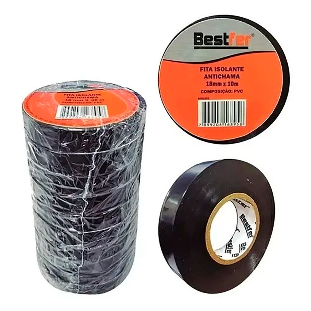 Kit Com 10 Fita Isolante Antichama Preta 10m Bestfer em Oferta na Shopee