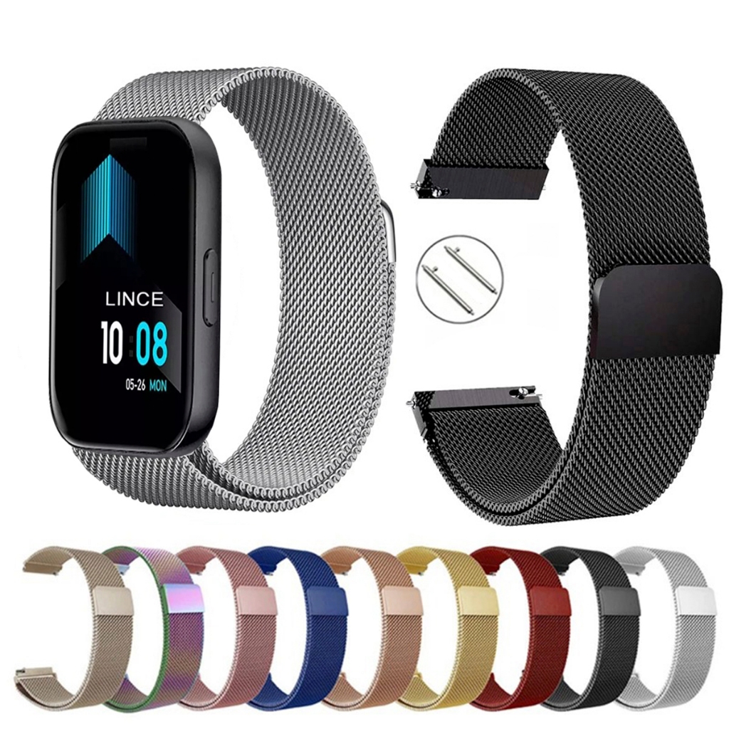Pulseira de 22mm milanesa aço inox para Smartwatch Lince FIt 3 de Engate Rapido