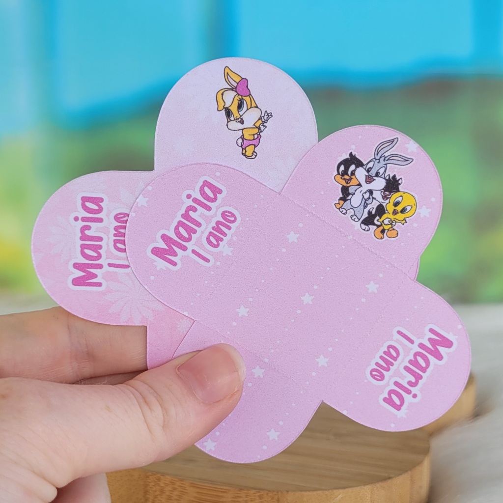 Forminha de doce brigadeiro Personalizada BABY LOONEY TUNES ROSA MENINA - 4 pétalas Festa de aniversário - Lembrancinha