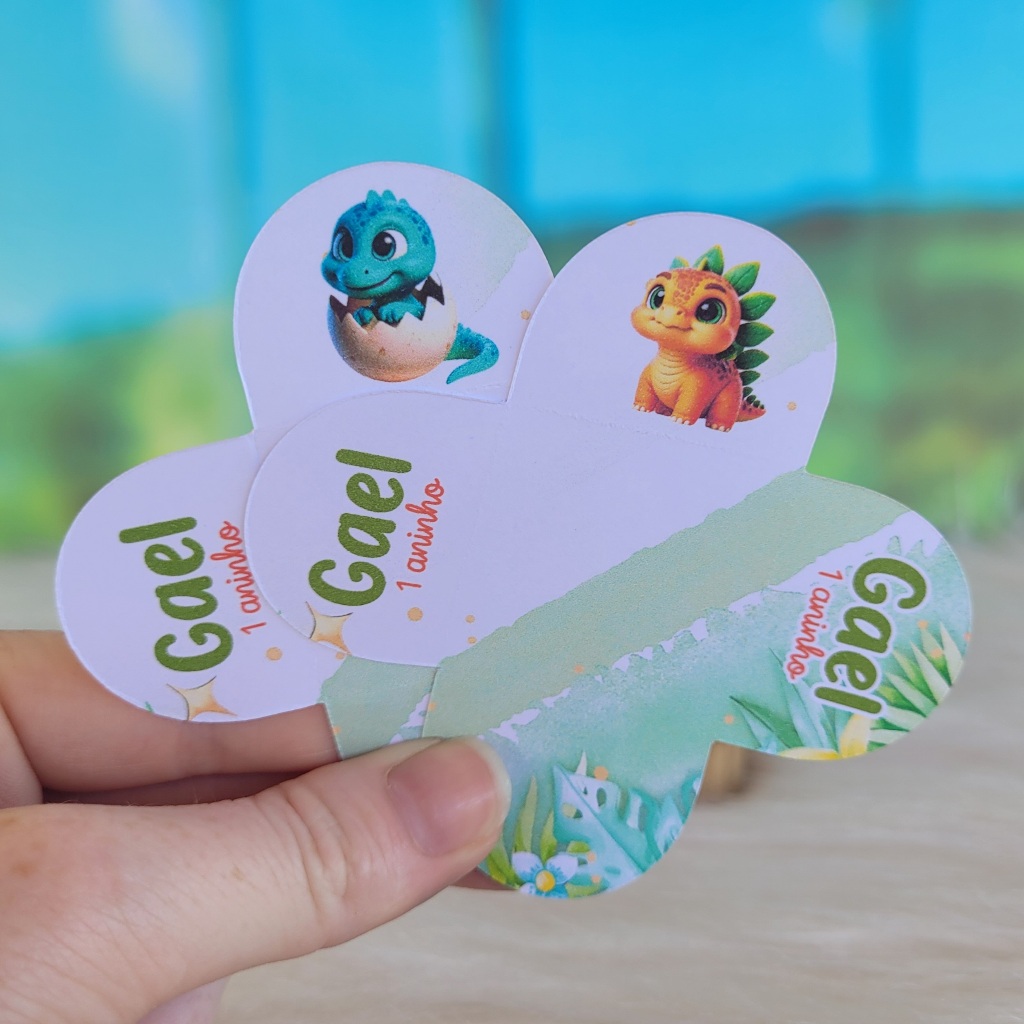 24 a 96 Forminha de doce brigadeiro Personalizada DINOSSAURO DINO BABY - 4 pétalas - Festa de aniversário - Lembrancinha